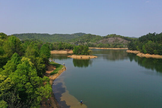 航拍湖南湘潭东风水库