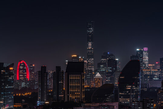 北京国贸cbd地标建筑夜景