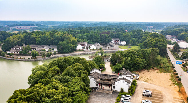 航拍湖南岳阳湘阴县左宗棠故居