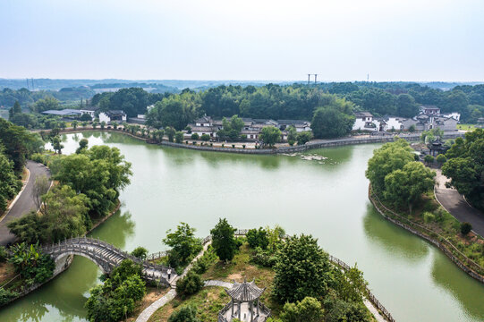 航拍湖南岳阳湘阴县左宗棠故居