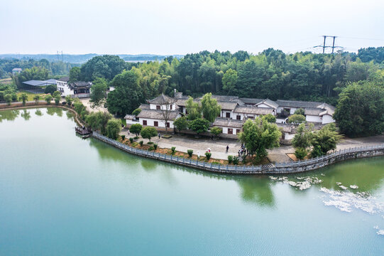 航拍湖南岳阳湘阴县左宗棠故居