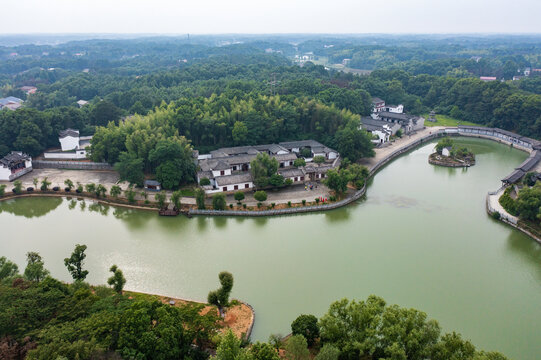 航拍湖南岳阳湘阴县左宗棠故居