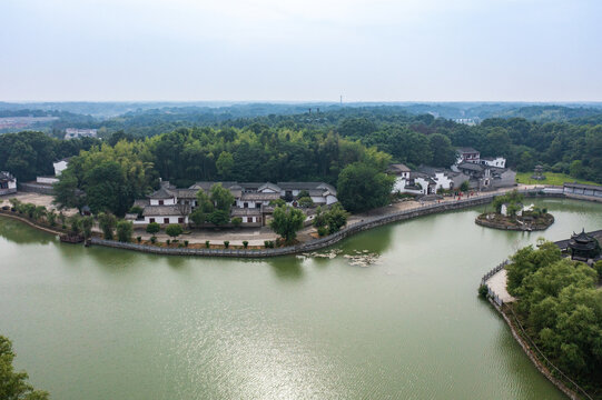 航拍湖南岳阳湘阴县左宗棠故居