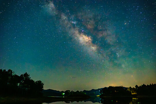 湖南岳阳铁山水库夏季银河