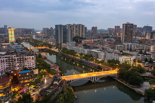 航拍湖南邵阳城市夜景风光