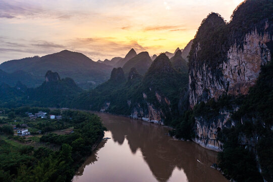 航拍广西桂林阳朔桂林山水