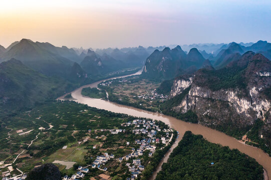 航拍广西桂林阳朔桂林山水