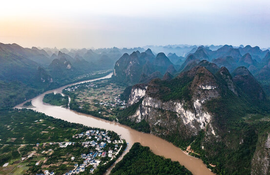 航拍广西桂林阳朔桂林山水