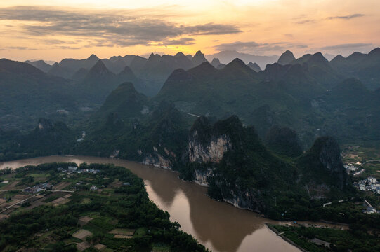 航拍广西桂林阳朔桂林山水