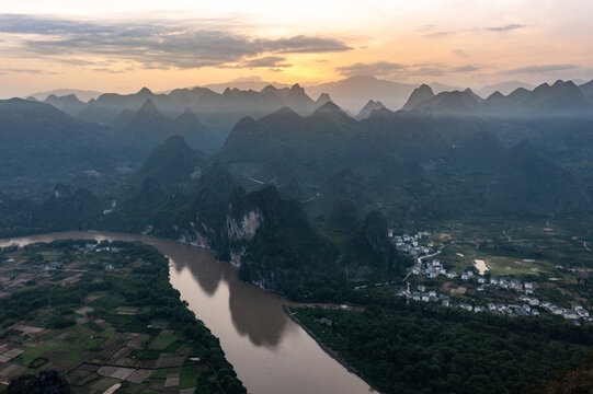 航拍广西桂林阳朔桂林山水