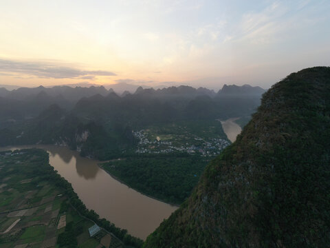 航拍广西桂林阳朔桂林山水