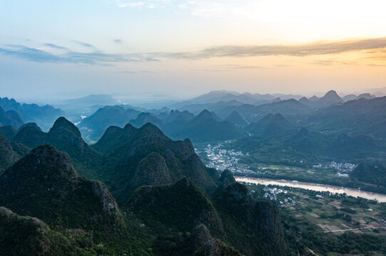 航拍广西桂林阳朔桂林山水