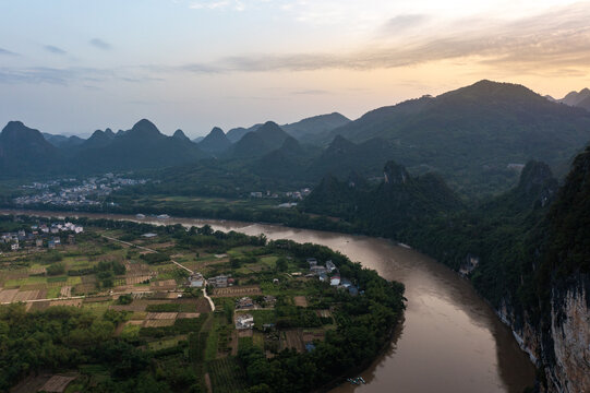 航拍广西桂林阳朔桂林山水