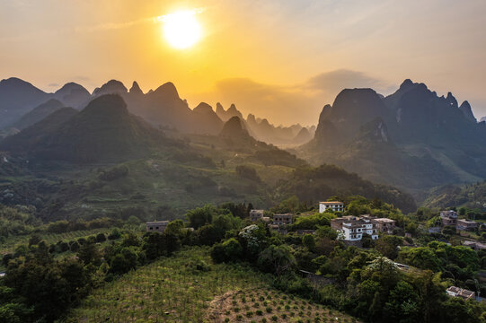 航拍广西桂林阳朔桂林山水