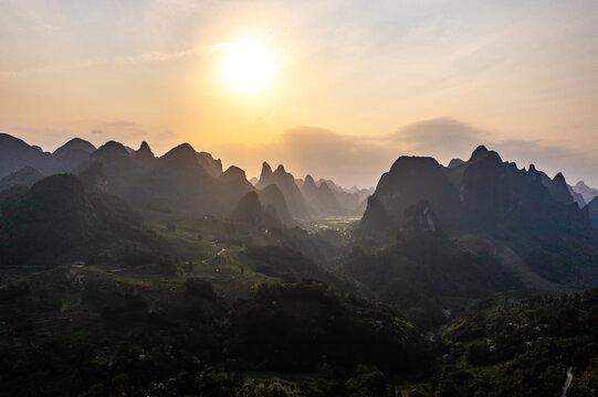 航拍广西桂林阳朔桂林山水