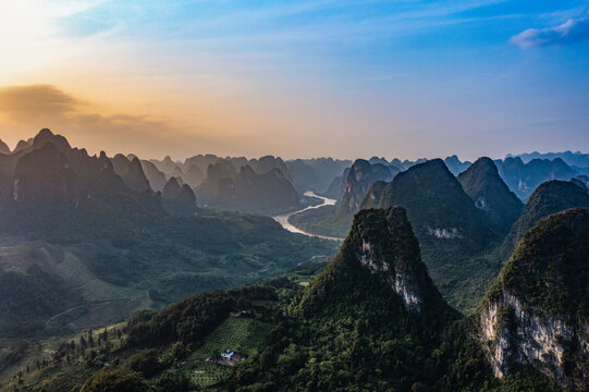 航拍广西桂林阳朔桂林山水