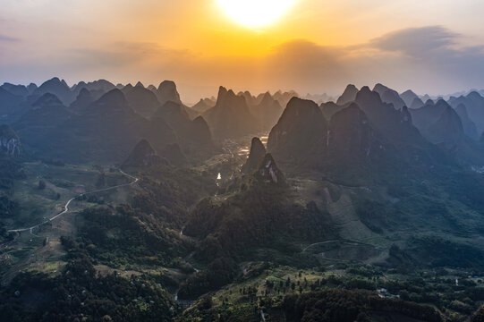 航拍广西桂林阳朔桂林山水