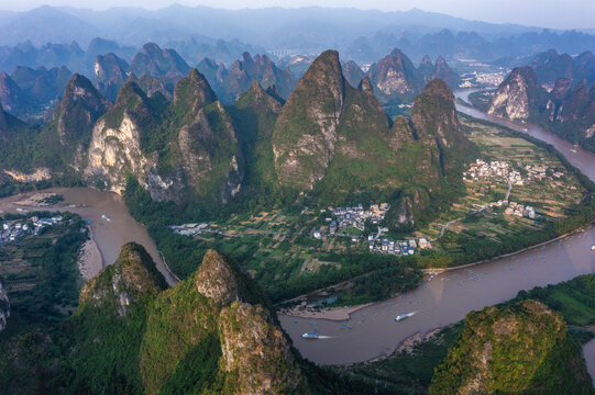 航拍广西桂林阳朔桂林山水