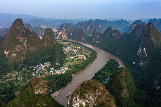 航拍广西桂林阳朔桂林山水