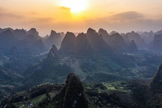 航拍广西桂林阳朔桂林山水