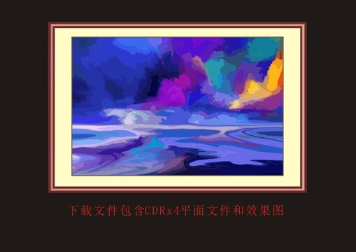 紫色蓝色花纹抽象艺术画油画