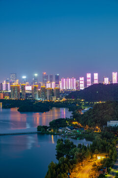 航拍湖南长沙岳麓区城市夜景