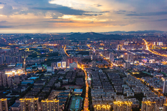 航拍湖南长沙梅溪湖夜景