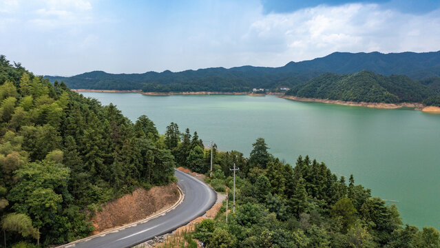 航拍湖南长沙浏阳清江水库