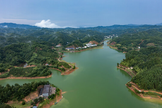 航拍湖南长沙浏阳清江水库