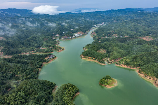 航拍湖南长沙浏阳清江水库