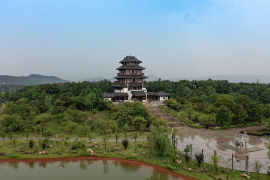 航拍湖南长沙宁乡花明楼景区