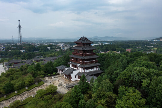 航拍湖南长沙宁乡花明楼景区