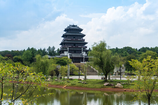 航拍湖南长沙宁乡花明楼景区