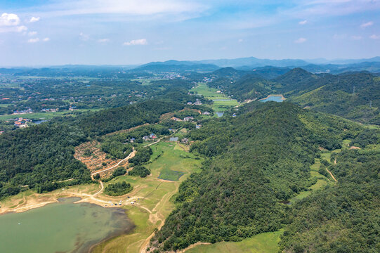 航拍湖南长沙宁乡洞冲水库