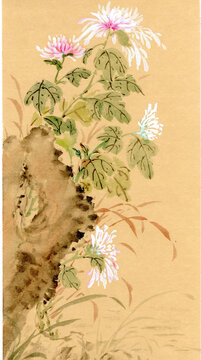 国画菊石图新中式挂画