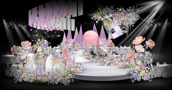 紫粉色布幔婚礼效果图