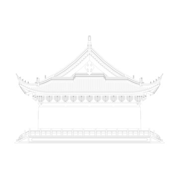 大殿侧正立面线稿图