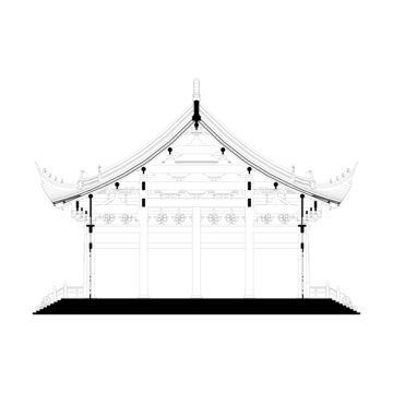 大殿横正剖面线稿图