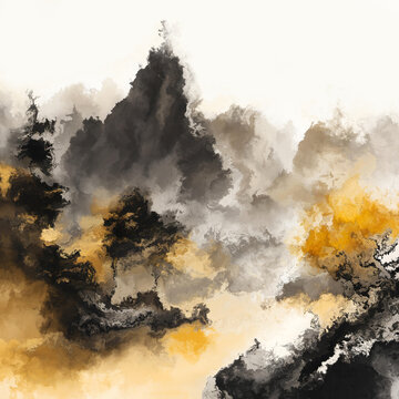 新中式意境抽象水墨山水画