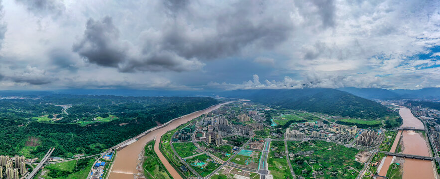 鸟瞰雅安市风光全景图