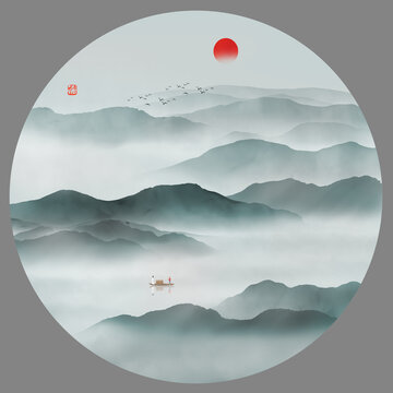 圆形山水画