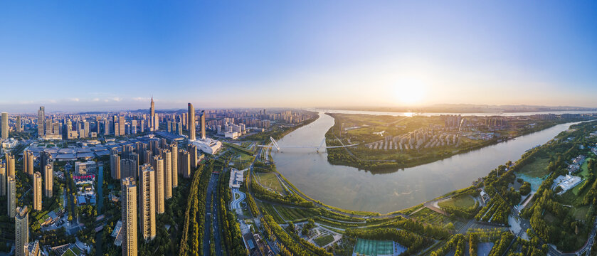 南京河西江心洲航拍全景