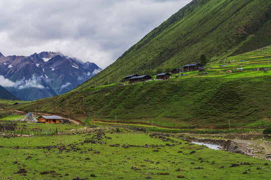 西藏梅里雪山和高原牧场