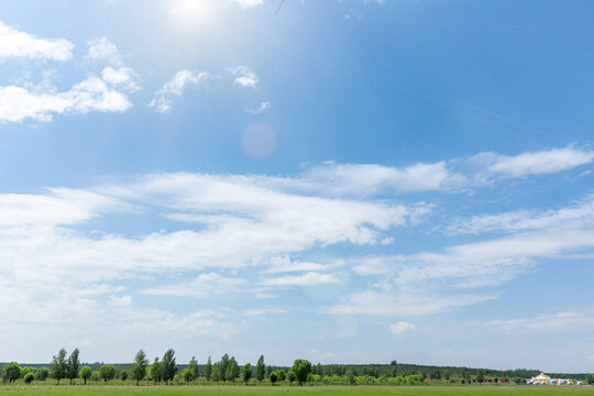 蓝天白云下的牧场绿地草原