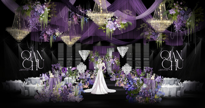 紫黑色婚礼效果图