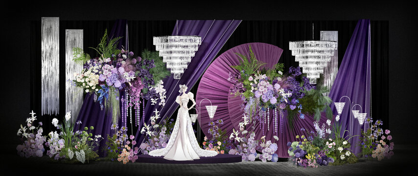紫黑色婚礼迎宾区