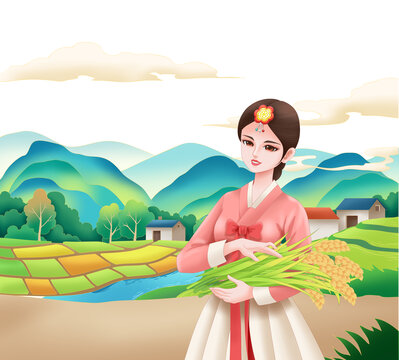 东北朝鲜族大米包装插画
