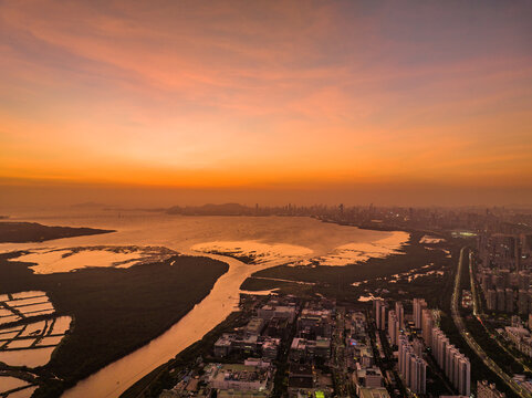 深圳湾晚霞大景