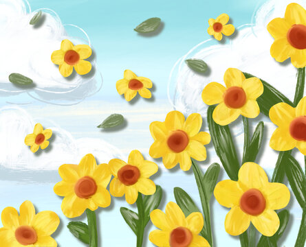 立体油画黄色花朵