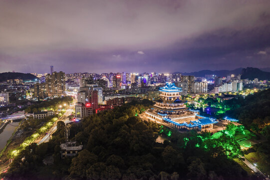 温岭东辉阁夜景航拍